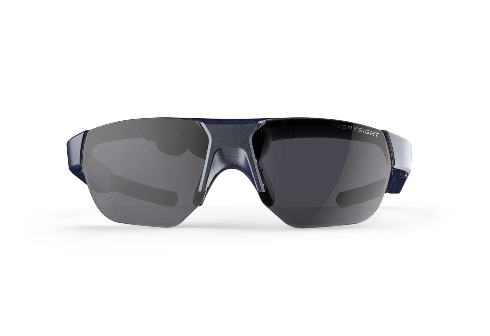 Gafas Everysight Maverick AI en azul marino, montura deportiva envolvente con lentes oscuros y el logotipo Everysight en el lente derecho, de frente.