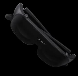 HUAWEI Vision Glass solo, visera negra envolvente con el nombre HUAWEI al frente, en ángulo sobre fondo oscuro.