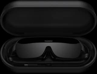 HUAWEI Vision Glass folded inside its black carrying case, HUAWEI logo visible on the visor.