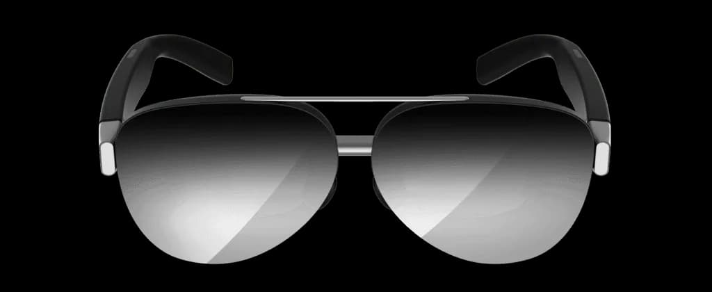 Gafas Lenovo Legion Glasses Gen 2, en negro, vistas de frente, con lentes estilo aviador en degradado gris y montura metálica delgada.