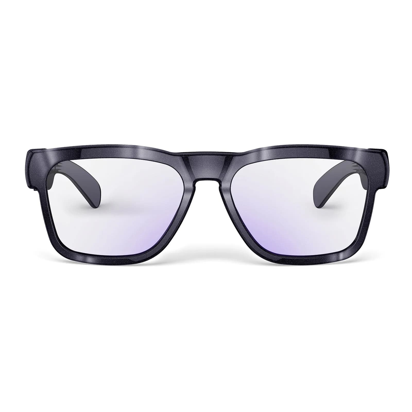Gafas OhO Sunshine GlobeEar en gris, montura cuadrada que se degrada a transparente en la base, también vistas de frente.