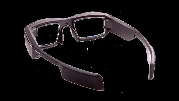 Vuzix Blade 2黑色近视镜片插件，单独展示，后方视角，镜片透明，白色背景。