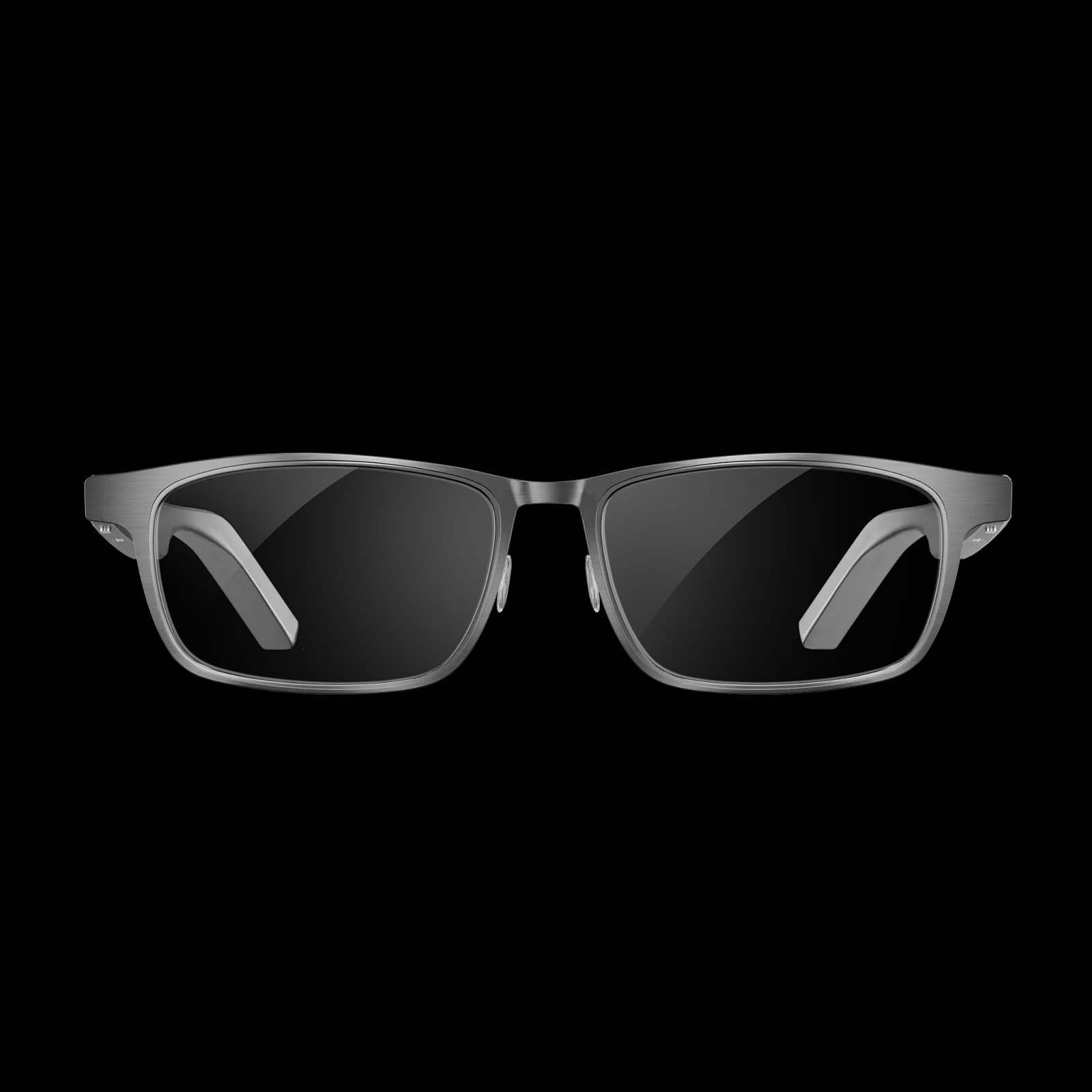 Dymesty AI Glasses枪灰色金属方框,正面单独展示,白色背景。