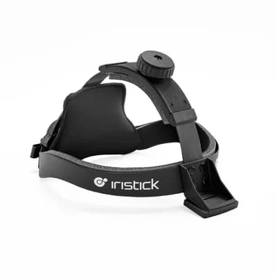Iristick H1 headband accessory in black, with the iristick logo and a rear adjustment dial, on a white background.
