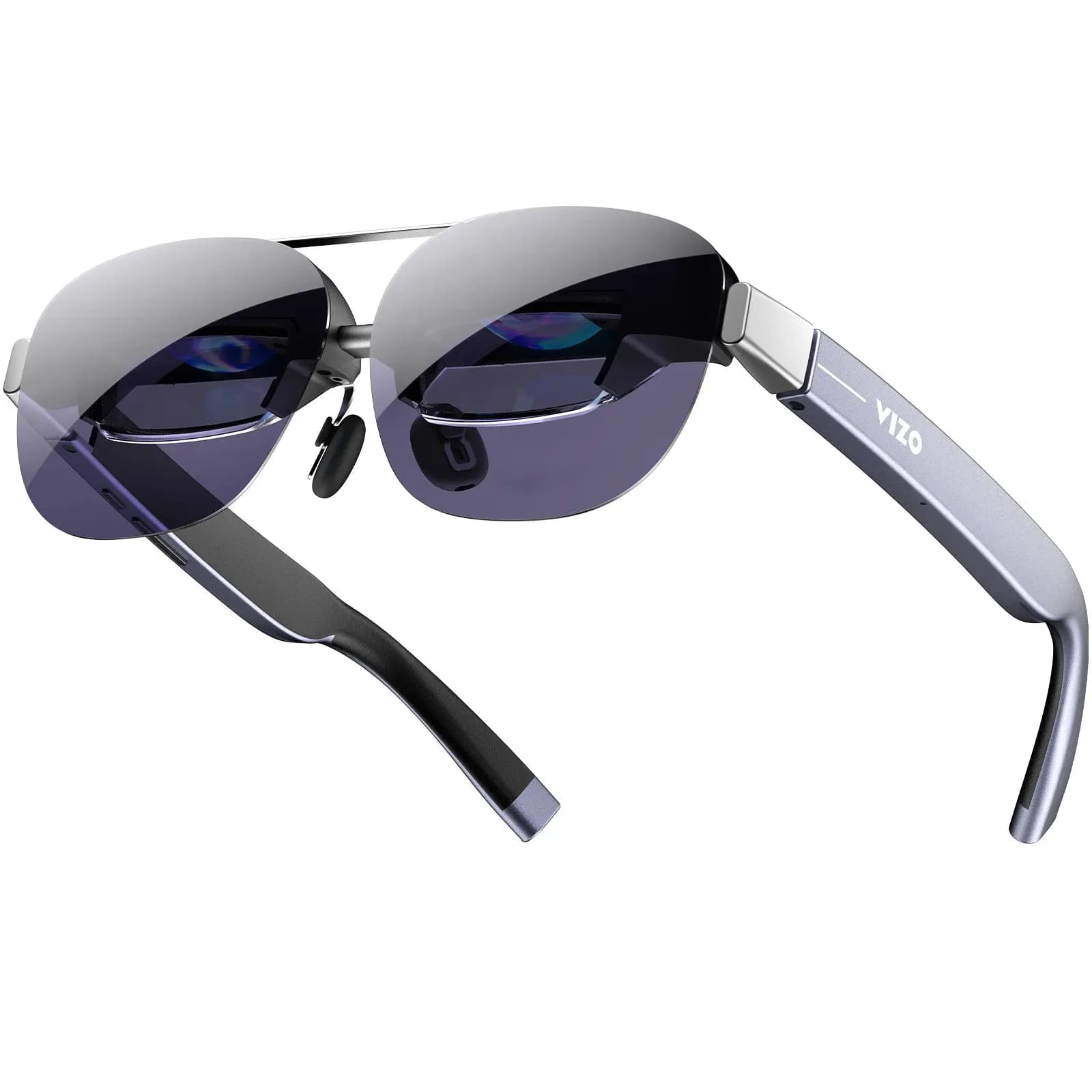 TOZO VIZO Z1 Pro AR glasses in dark metallic gray, shown from behind at an angle, with aviator-shaped tinted lenses on a white background.